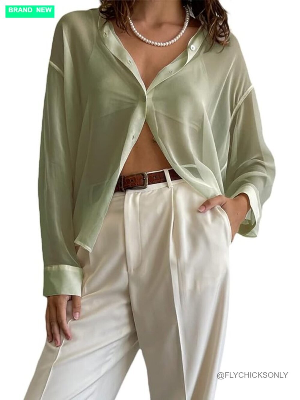Sheer Button Up Mesh Blouse Y2K Long Sleeve Lapel V Neck See Through Top